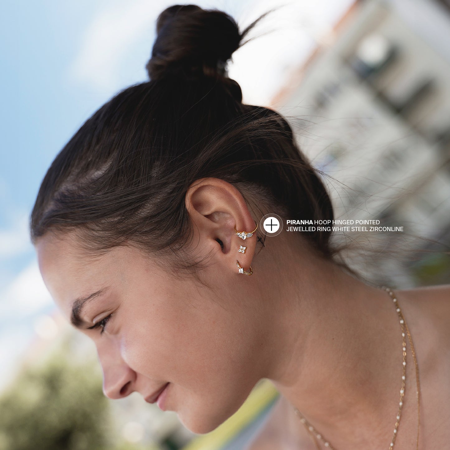 Piranha Anneau Articulé Pointe avec Bijou Blanc Zirconline en Acier