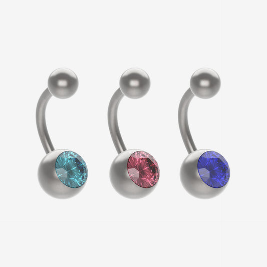 Polished Titanium Banana Piranha with Stone - 2051-PB-TCP