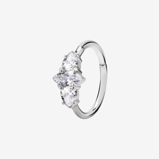 Piranha Argola Hinged Pointed Jewelled Ring White Steel Basicline - 2053-002-024