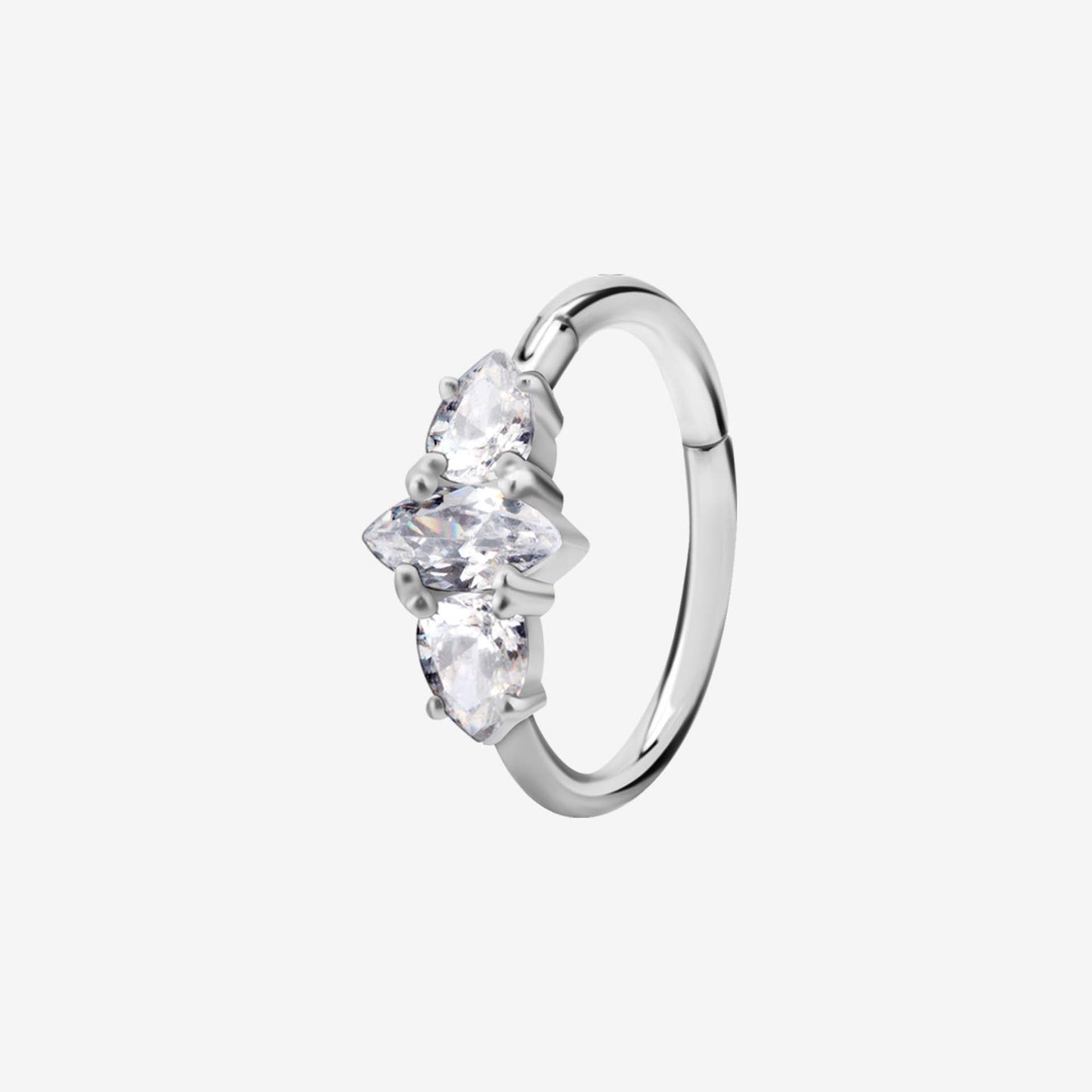 Piranha Argola Hinged Pointed Jewelled Ring White Steel Basicline