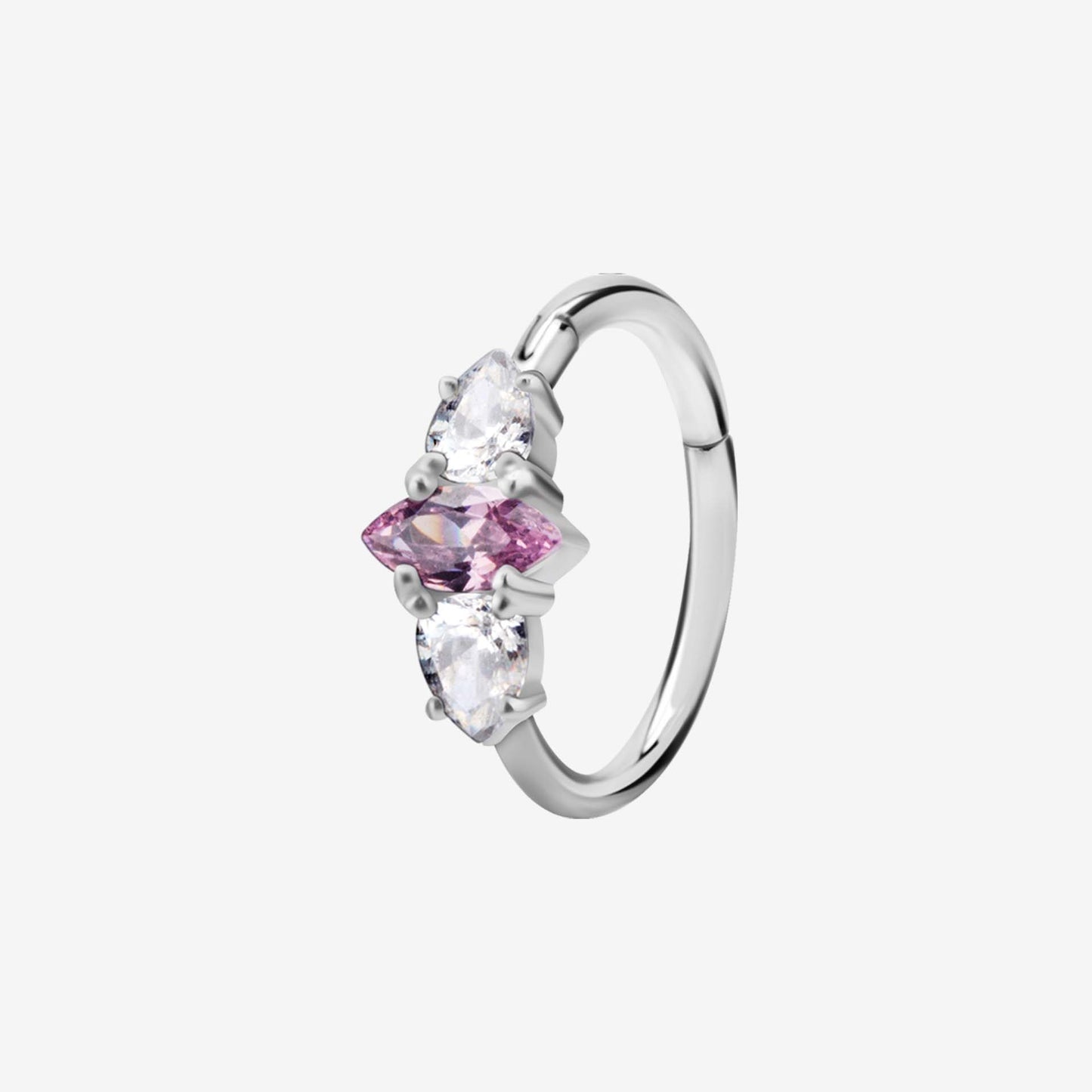 Piranha Argola Hinged Pointed Jewelled Ring Pink Steel Basicline