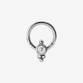 Piranha Hoop Hinged Smiley Micro Balls Flat Crystal Ring Steel Basicline