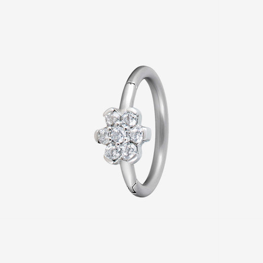 Piranha Hoop Hinged Ring Flower Crystals Surgical Steel 316L Basicline - 2053-002-050