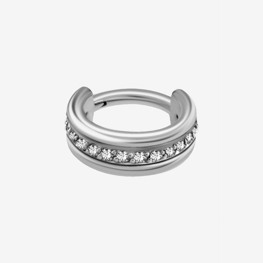 Piranha Hoop Hinged Triple Centraled Crystals Surgical Steel 316L Basicline - 2053-002-058