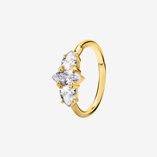 Piranha Argola Hinged Pointed Jewelled Ring White Steel Zirconline - 2053-002-071