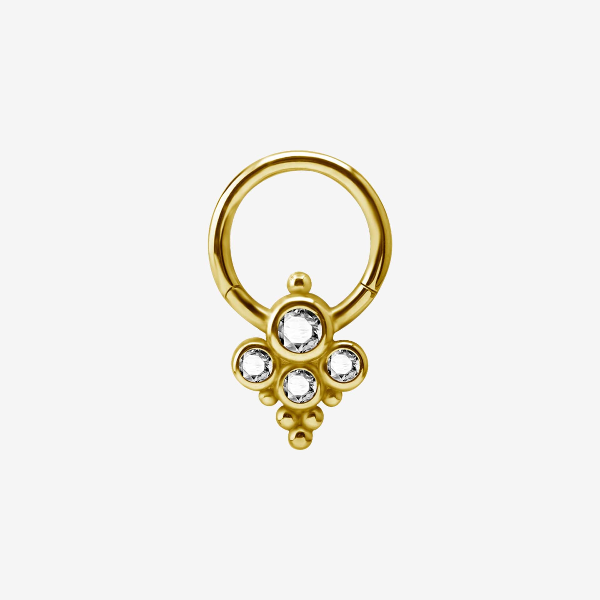 Piranha Argola Hinged Smiley 4 Crystals Flat Steel Zirconline - 2053-002-072