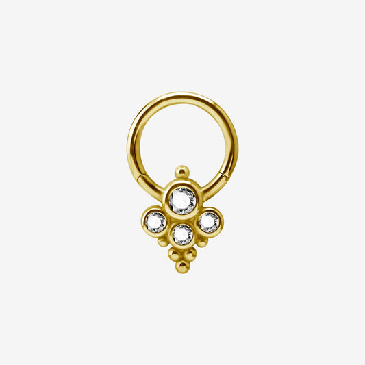 Piranha Argola Hinged Smiley 4 Crystals Flat Steel Zirconline - 2053-002-072