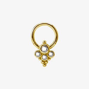 Piranha Hoop Hinged Smiley 4 Crystals Flat Steel Zirconline