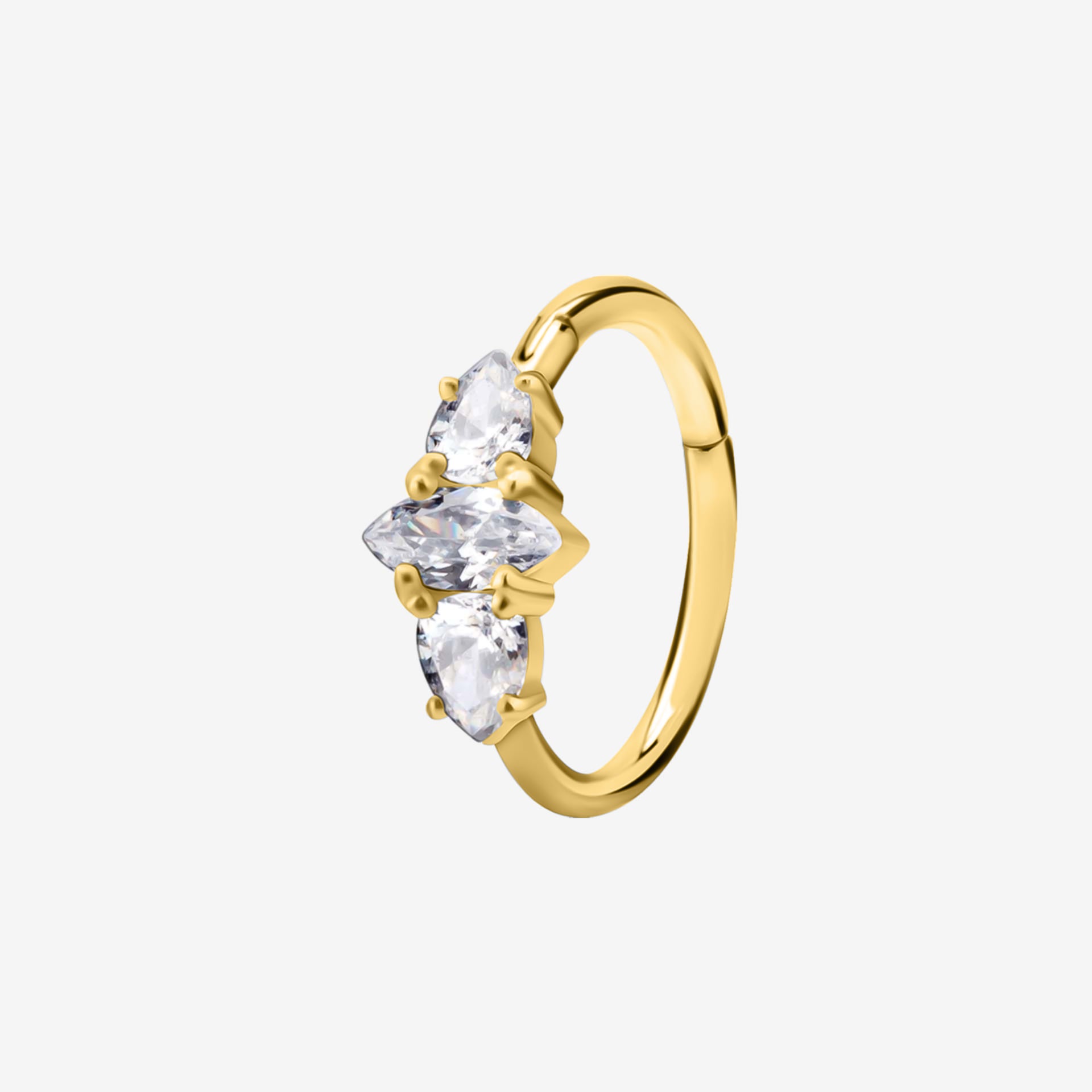 Piranha Hoop Hinged Pointed Jewelled Ring Steel Zirconline - 2053-PARH-POIN-ZIR