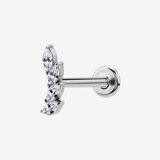 Piranha Labret Leaves Crystal Left Steel Basicline - 2055-003-052