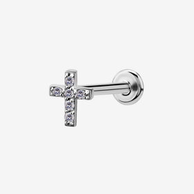 Piranha Labret Cross Jewelled Steel Basicline - 2055-LACRO-SSJ-BASIC