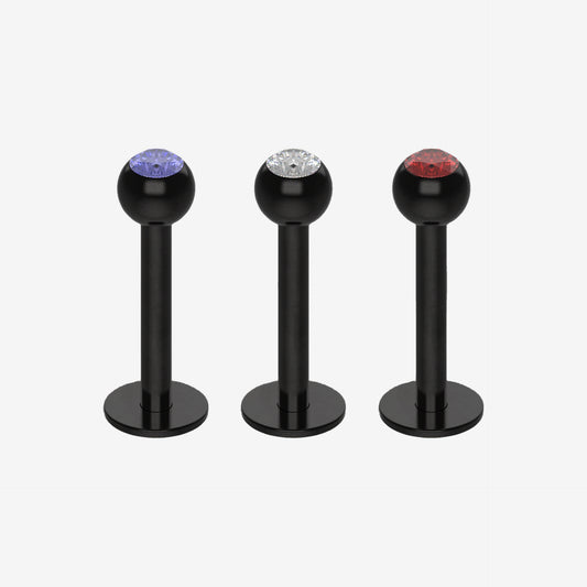 Piranha Labret Black Steel with Stone - 2055-PLAB-ACONP