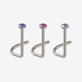 Piranha Nose Polished Titanium with Stone