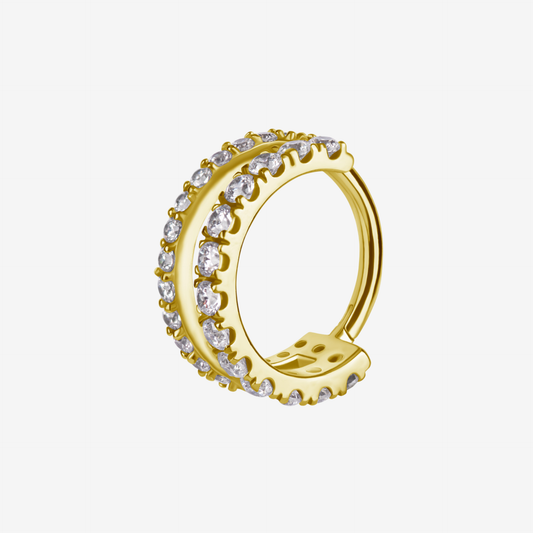 Piercing Piranha Argola Hinged Double Row Jewelled Zirconline Cobalt Chromium