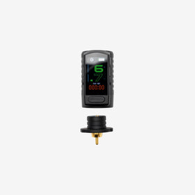 A black battery for pen tattoo machines with magnetic conector or RCA adapter.