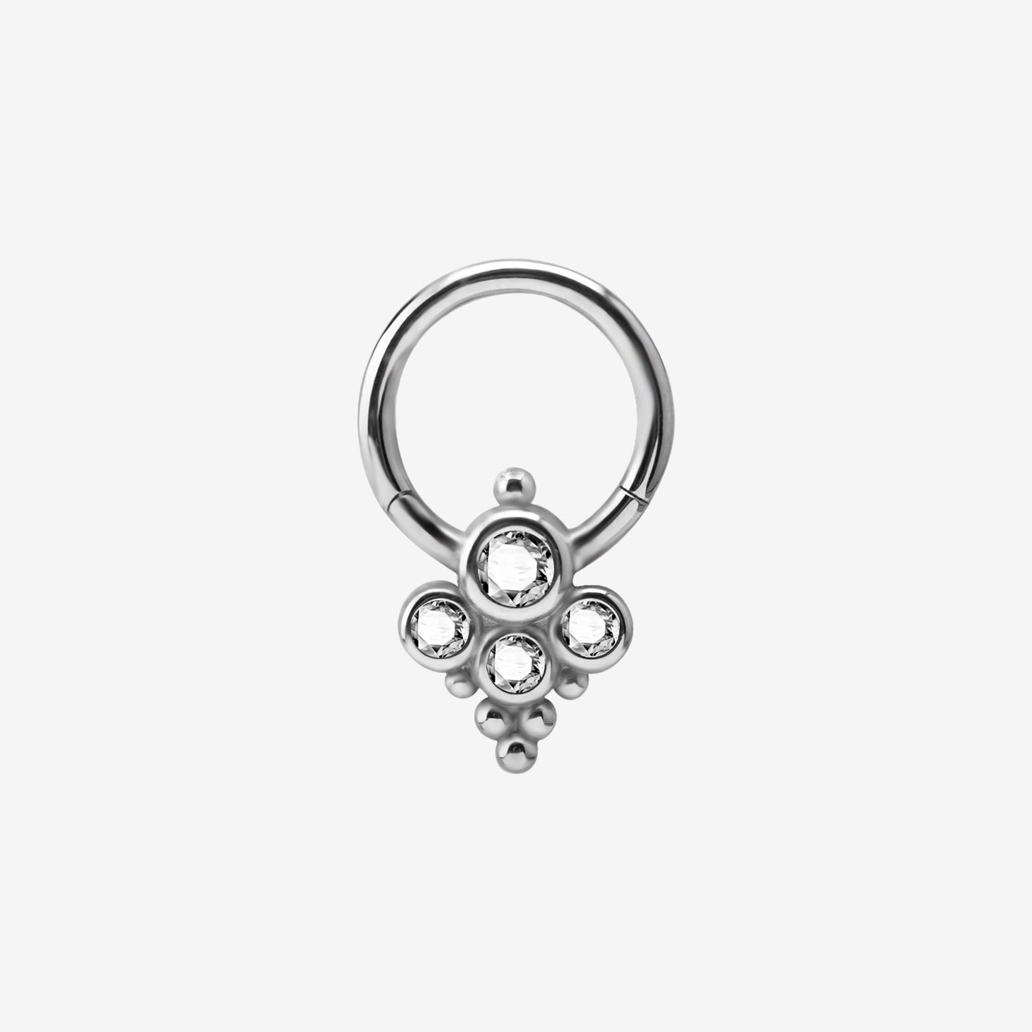 Piranha Hoop Hinged Smiley 4 Crystals Flat Steel Basicline