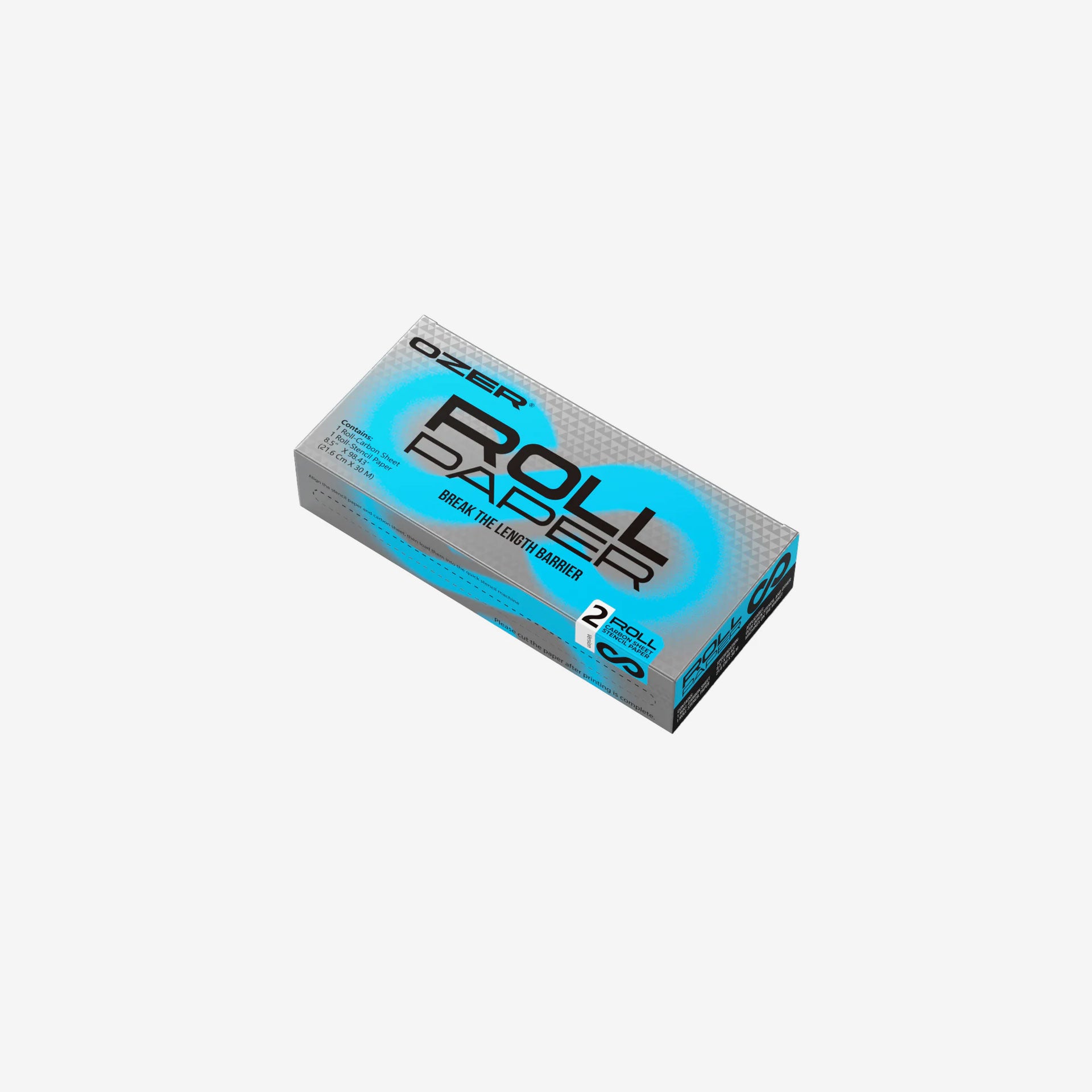 Ozer roll paper packaging on a white background