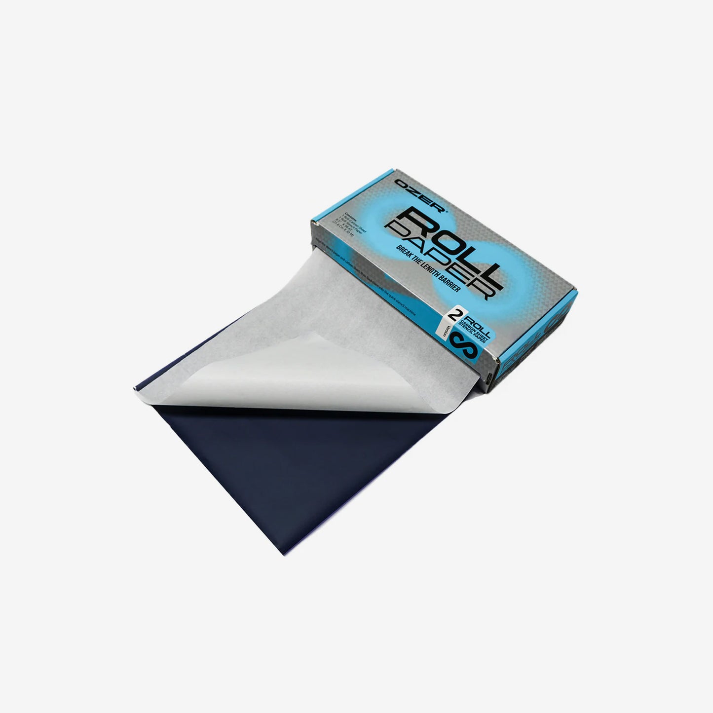 Roll of paper with a blue box packaging on a white background