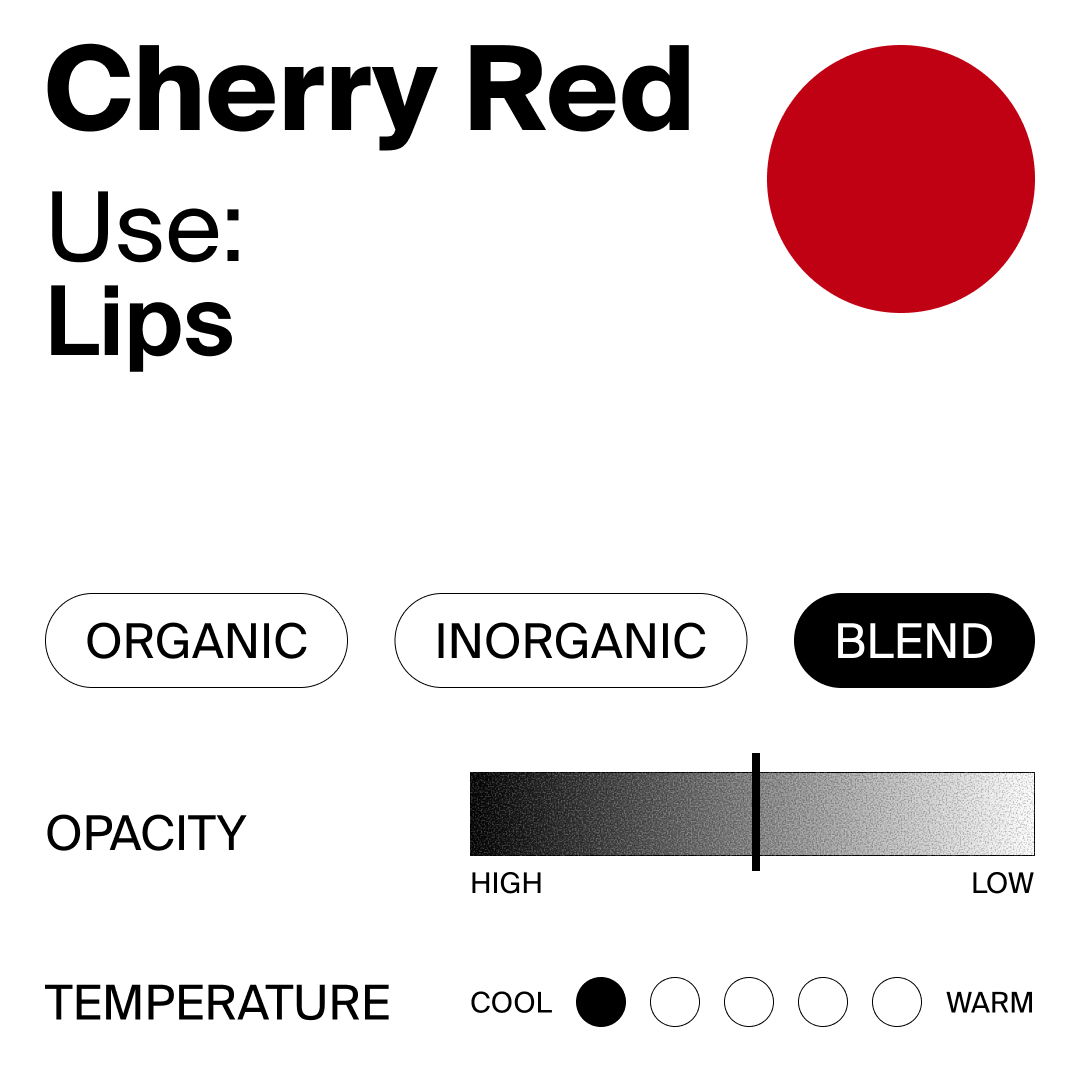 Color swatch with cherry red circle, text, and color properties on a white background