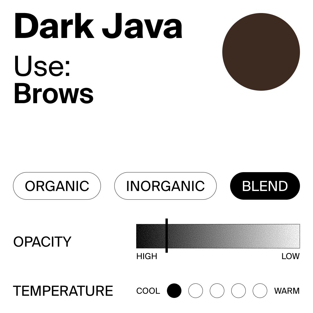 Color swatch for 'Dark Java' with description and color properties on a white background