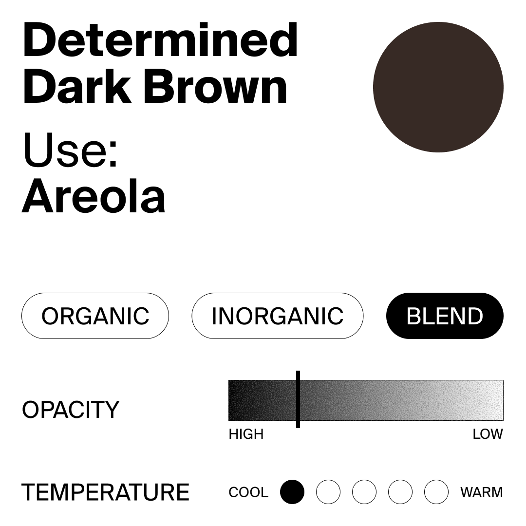 Determined Dark Brown color swatch with descriptive text and controls on a white background