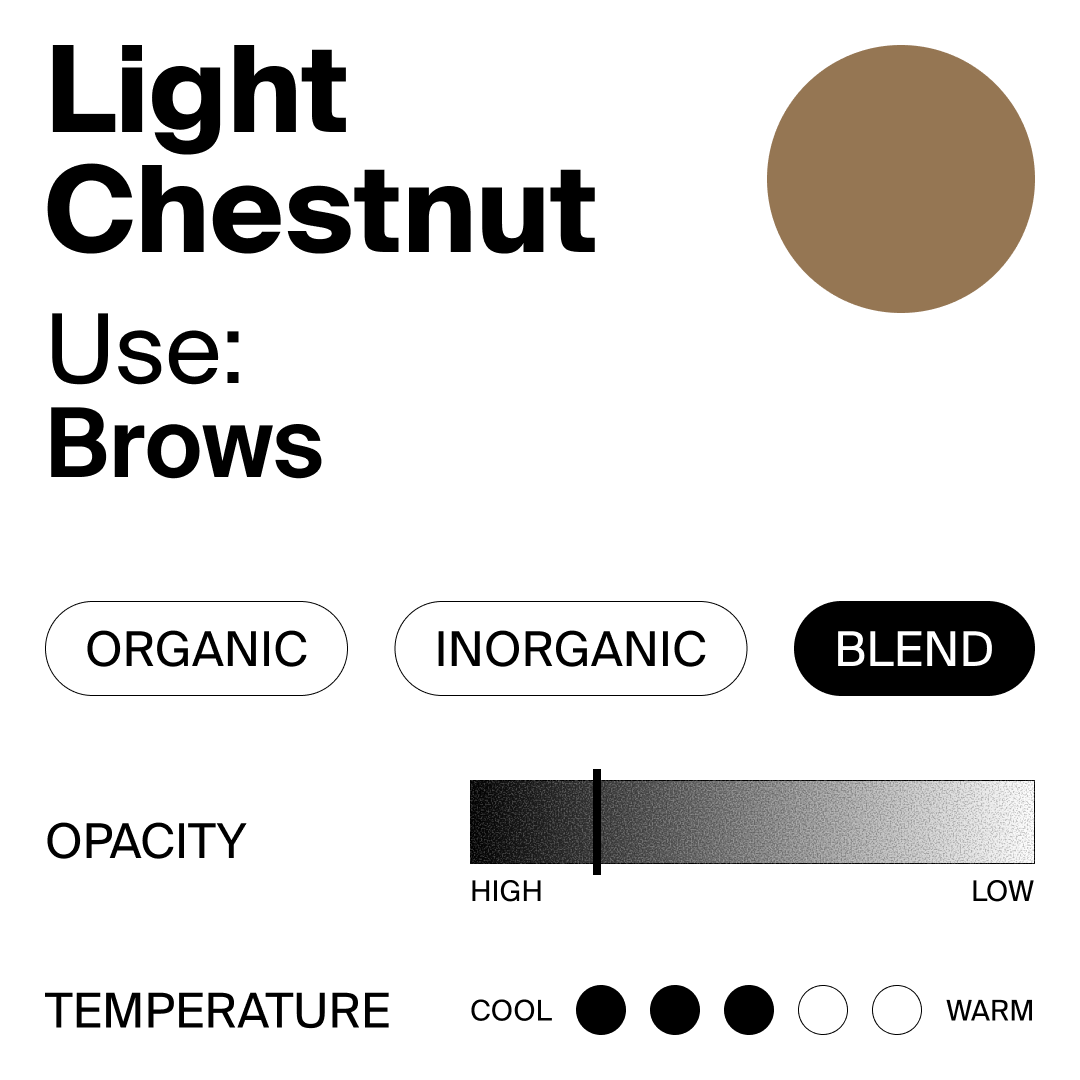 Perma Blend Luxe Light chestnut color swatch with options for organic, inorganic, blend, opacity, and temperature.