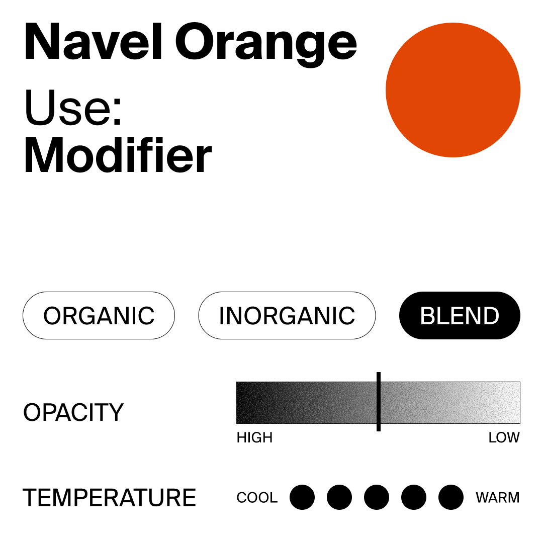 Navel orange color swatch with modifier options on a white background