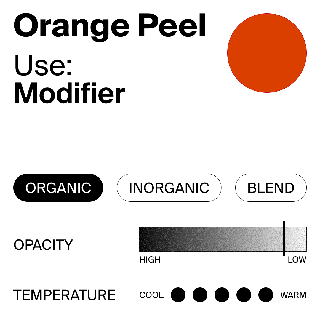 Color swatch labeled 'Orange Peel' with modifier text and color options.