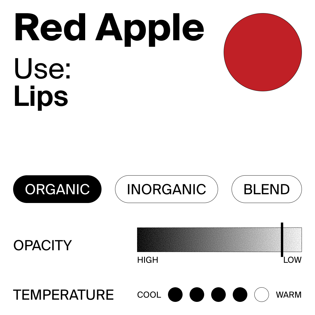 Red apple color swatch with text and options on a white background