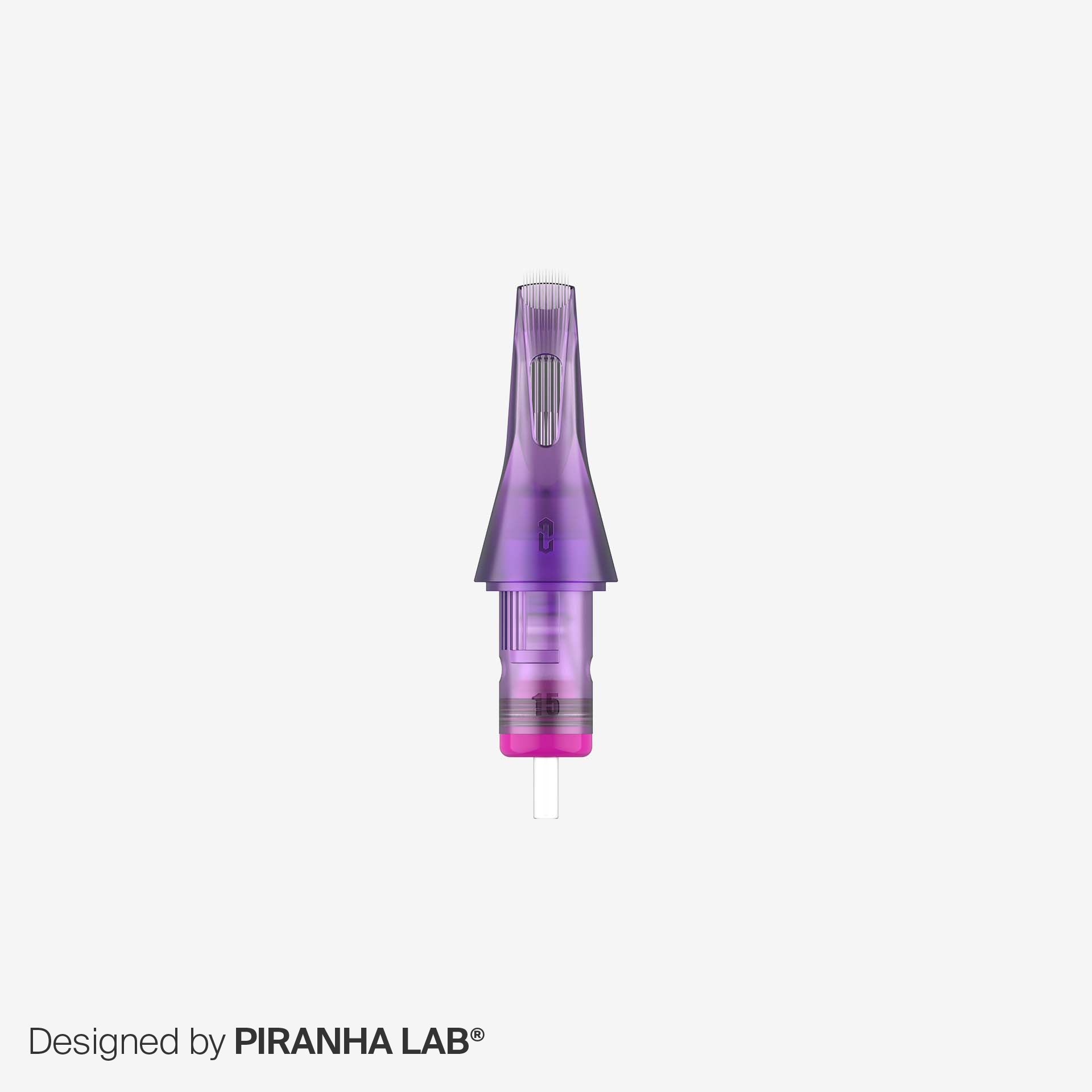 Purple and pink device with 'Piranha Lab' branding on a white background