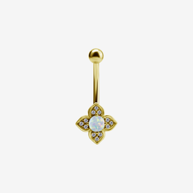 Piercing Piranha Banana Created Opal Round Crystal Steel Zirconline